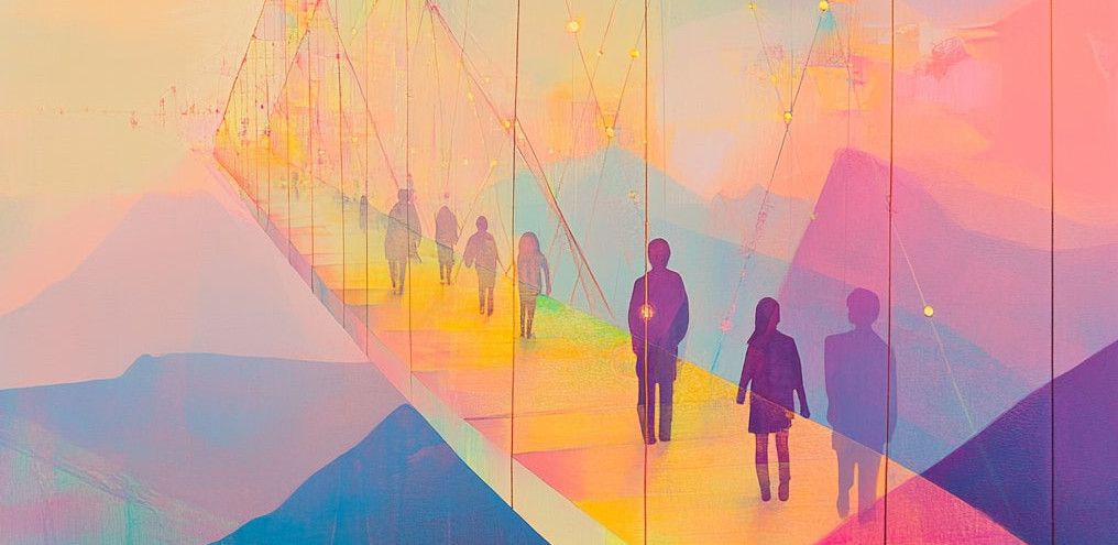 Pessoas em intercâmbio em uma ponte espiritual