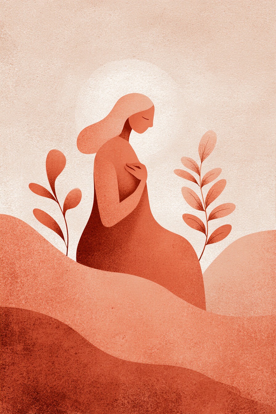 Ilustração em tons pastel sobre cuidado e equilíbrio emocional