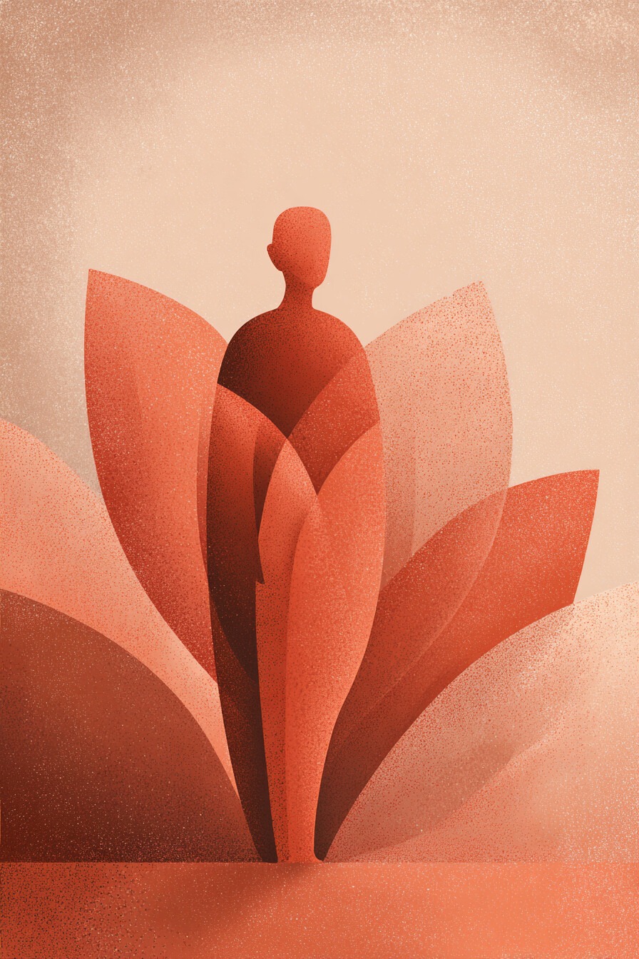 Ilustração em tons pastel representando cuidado integral do ser